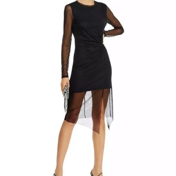 AQUA Dress Sexy Glam Illusion Ruched Knit & Sheer Mini NWT Sz XS - Picture 15 of 15